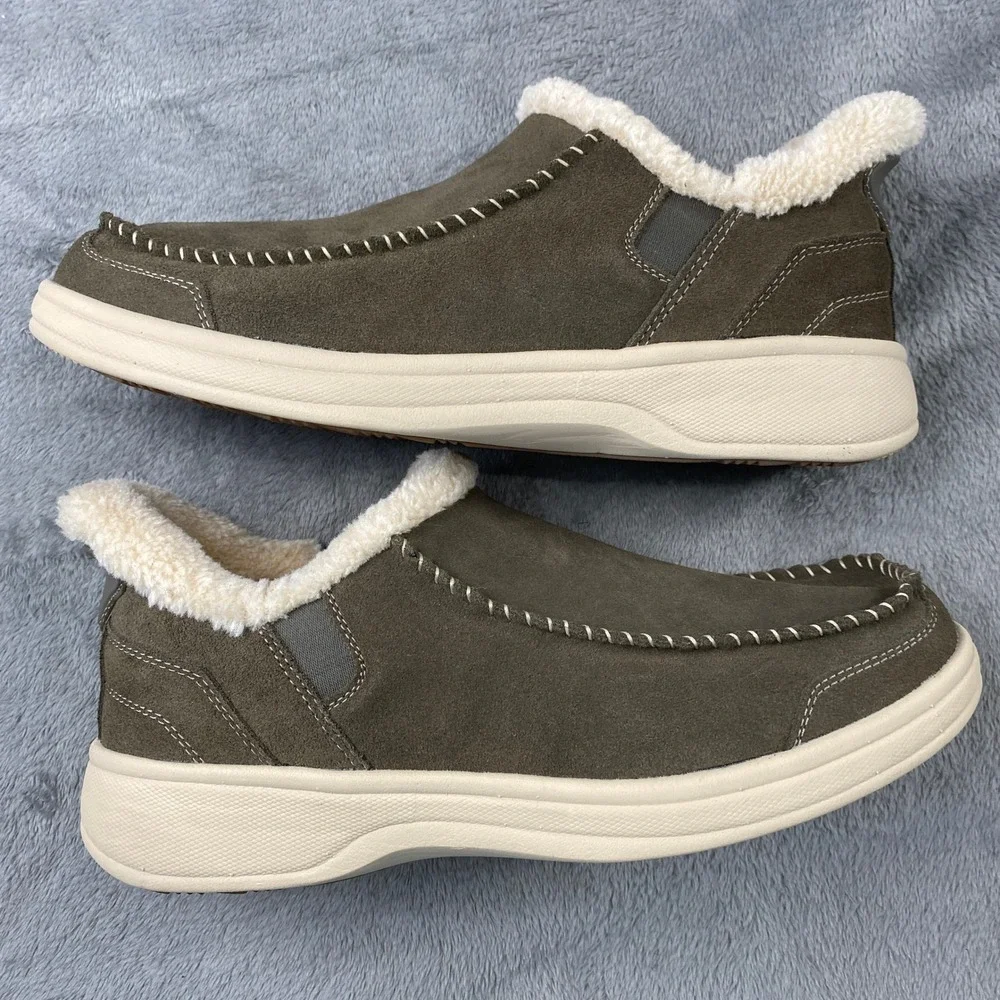 Orthofeet Vito Slipper Men 10.5 Brown Hudson Leather Faux Fur Orthopedic Comfort
